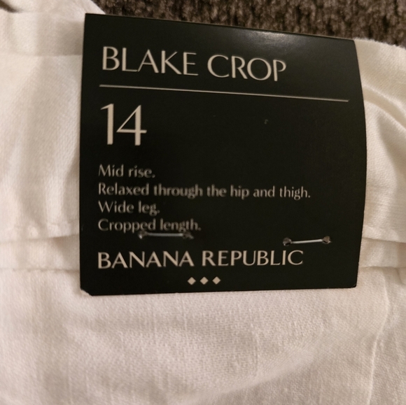 Banana Republic Linen Pants Womens 14 White Blake Cropped Mid Rise Belted - Picture 12 of 13
